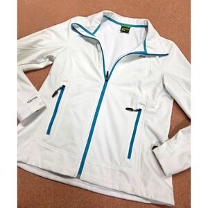 Koppen Women's Softshell Jacket Sz L White Teal Full Zip Outdoor Hiking Gorpcore